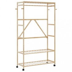 vidaXL Suport pentru haine cu rafturi și roți 110x40x180 cm bambus