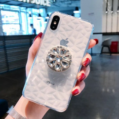 Husa transparenta cu Popsocket si pietricele pt Samsung Galaxy J4+ , J4 Plus foto