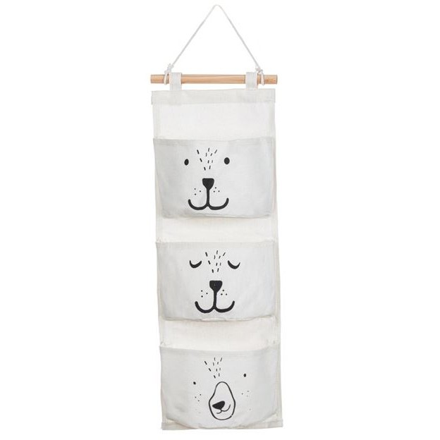 Husa suspendata cu 3 buzunare si imprimeu, Alb, 20 x 58 cm