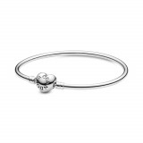 Brăţară bangle Moments din argint, cu &icirc;nchizătoare &icirc;n formă de inimă cu logo, Pandora