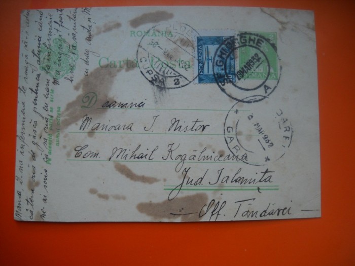 HOPCT CARTE POSTALA NR 514 V - ANUL 1932 / TIMBRUL FIX REGELE CAROL II - -CIRCULATA
