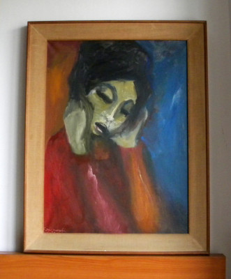 Portret de femeie - pictura originala ulei pe panza, tablou semnat 55x70cm foto