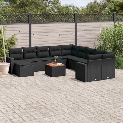 vidaXL Set canapele de grădină, 12 piese, cu perne, negru, poliratan 3224417 foto