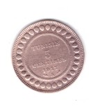 Moneda Tunisia 5 centimes 1917, stare buna, curata, Africa, Bronz