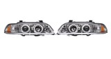 Set faruri Bmw Seria 5 (E39), 01.1996-06.2004, partea Stanga+Dreapta, Tuning, Fata, cu lumina parcare fibra optica; tip bec H1+H1; manual; transparen, Rapid