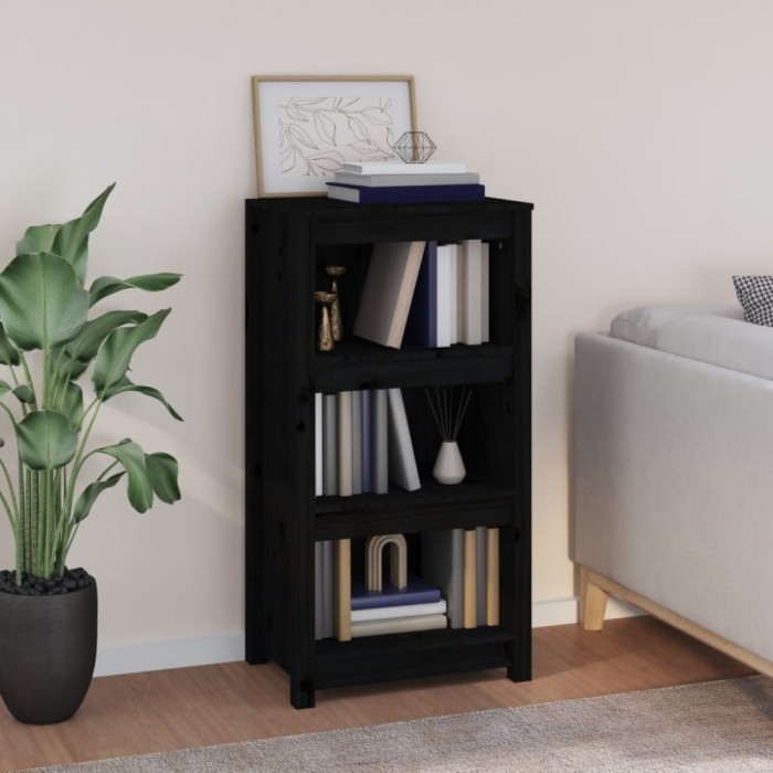Gossi biblioteca, negru, 50x35x97 cm, lemn masiv de pin