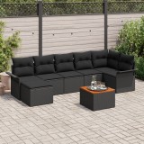 Set Canapea Gradina 8 Piese Poliratan Acacia Negru, Perne Incluse, 8 Locuri