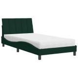 Cumpara ieftin Pat cu saltea, Hanko, verde inchis, 100x200 cm, catifea
