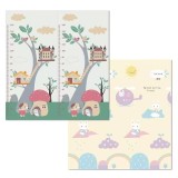 Covora&Egrave; de joaca, termic model casute in copac si iepurasi, impermeabil, antiderapant, cu 2 fete, 1.5mx2mx1.5cm, pentru fete si baieti, Oem