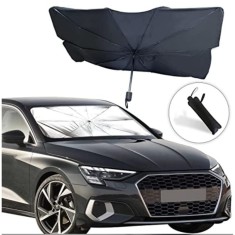 Universal Parasolar Auto Pliabil, pentru Masina, in Forma de Umbrela, Negru-Argintiu, 145 x 75 cm, Rezistent UV