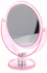 Oglinda pentru Machiaj cu 2 fete, 1 cu marire x2, Dim 18.5x24cm, rama plastic Roz transparent foto