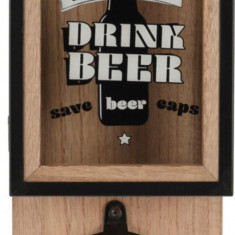 Desfacator si cutie pentru depozitare capace Drink Beer, 15.3x8.3x30 cm, lemn