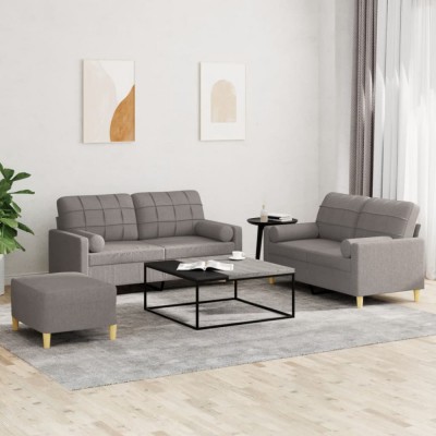 vidaXL Set de canapele cu perne, 3 piese, gri taupe, textil foto