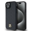 Husa MagSafe pentru Apple iPhone 15 Plus, DKNY, Monogram Pattern Metal Logo, Neagra