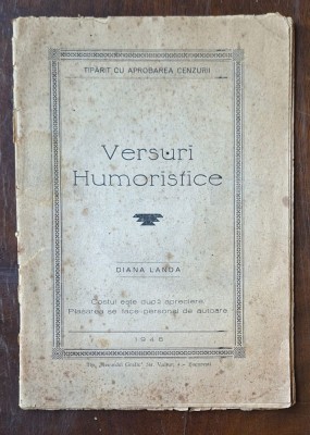 Diana Landa &amp;ndash; &amp;bdquo;Versuri Humoristice&amp;rdquo;, București 1946 &amp;ndash; tipărit cu aprobarea cenzurii foto