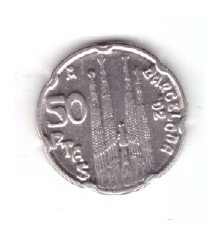 Moneda Spania 50 Pesetas 1992 Juan Carlos I Sagrada Familia, stare foarte buna