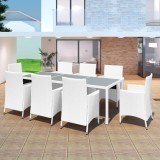 vidaXL Set mobilier de exterior, 9 piese, alb crem, poliratan 42500