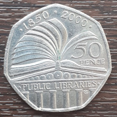 (M2598) MONEDA ANGLIA - 50 PENCE 2000, COMEMORATIVA - 150 ANI BIBLIOTECA PUBLICA