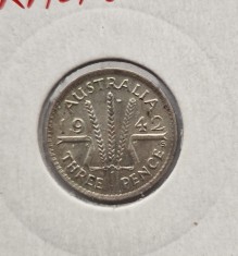 Australia 3 Pence 1942 moneda din argint km # 37