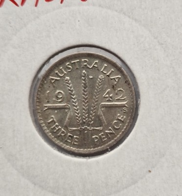 Australia 3 Pence 1942 moneda din argint km # 37 foto