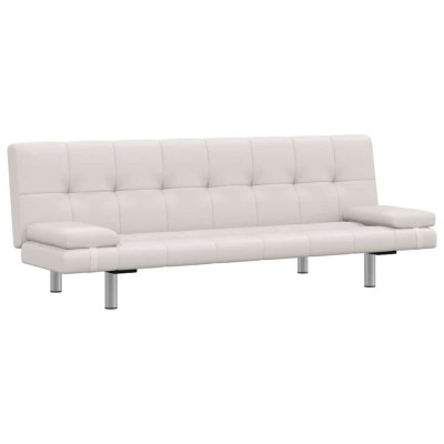 vidaXL Canapea extensibilă 2 perne, piele artificială, reglabil, crem foto
