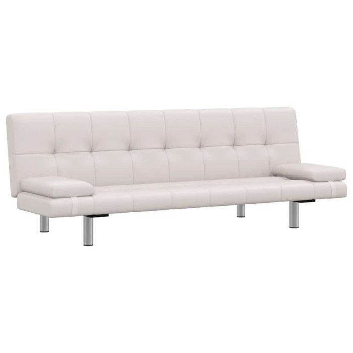 vidaXL Canapea extensibilă 2 perne, piele artificială, reglabil, crem