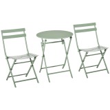 Outsunny Set de Gradina Pliabil de 3 Piese din Otel, 2 Scaune 42x50x81 cm si Masa de Gradina &Oslash;60x71 cm, Verde