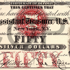 50 dolari 1878 Reproducere Bancnota USD , Dimensiune reala 1:1