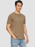 Tricou cu maneca scurta, barbati, cu logo si croiala Regular fit, Maro, L