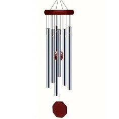 Clopotel de vant cu 6 tuburi sonore metalice pentru casa sau gradina, model Feng-Shui, argintiu