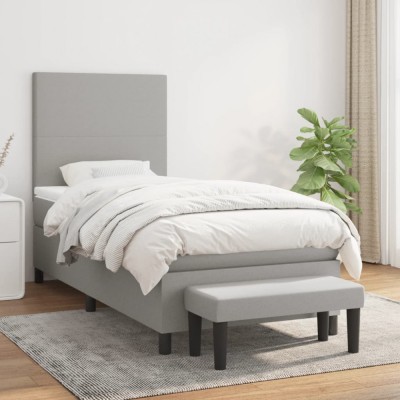 vidaXL Pat box spring cu saltea, gri deschis, 90x200 cm, textil 3136405 foto