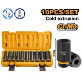 Trusa chei tubulare lungi impact 1/2 10 bucati, 10-24 mm - Ingco HKISSD12102L