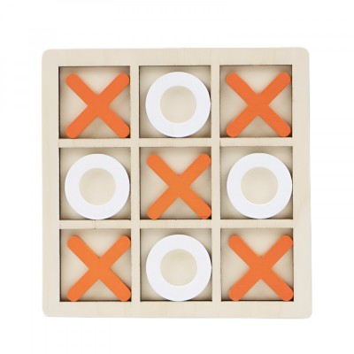 Jucarie montessori tic tac toe, flippy, educativa, interactiva, din lemn, x si o, 9 piese, 14.3x14.3 cm, portocaliu alb foto