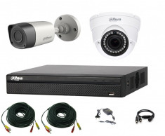 Kit profesional 2 camere supraveghere HDCVI 2MP Dahua + DVR 4 canale Pentabrid Dahua + Sursa + Cablu sertizat + Cablu splitter foto