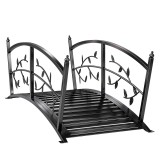 Outsunny Pod de Grădină Metalic 1,2 m Pod Decorativ pentru Iaz cu Balustrade de Siguranță și Design cu Frunze Negru | Aosom Romania