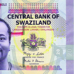 SWAZILAND █ bancnota █ 20 Emalangeni █ 2010 █ P-37a █ UNC necirculata