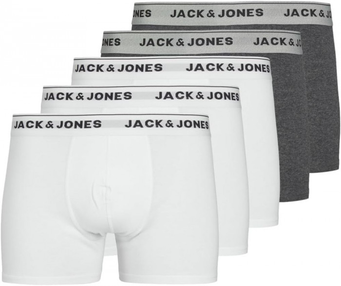 JACK JONES Jactrunks Boxeri pentru barbati, pachet de 5, Marimea XL, 3 albi si 2 gri - OUTLET