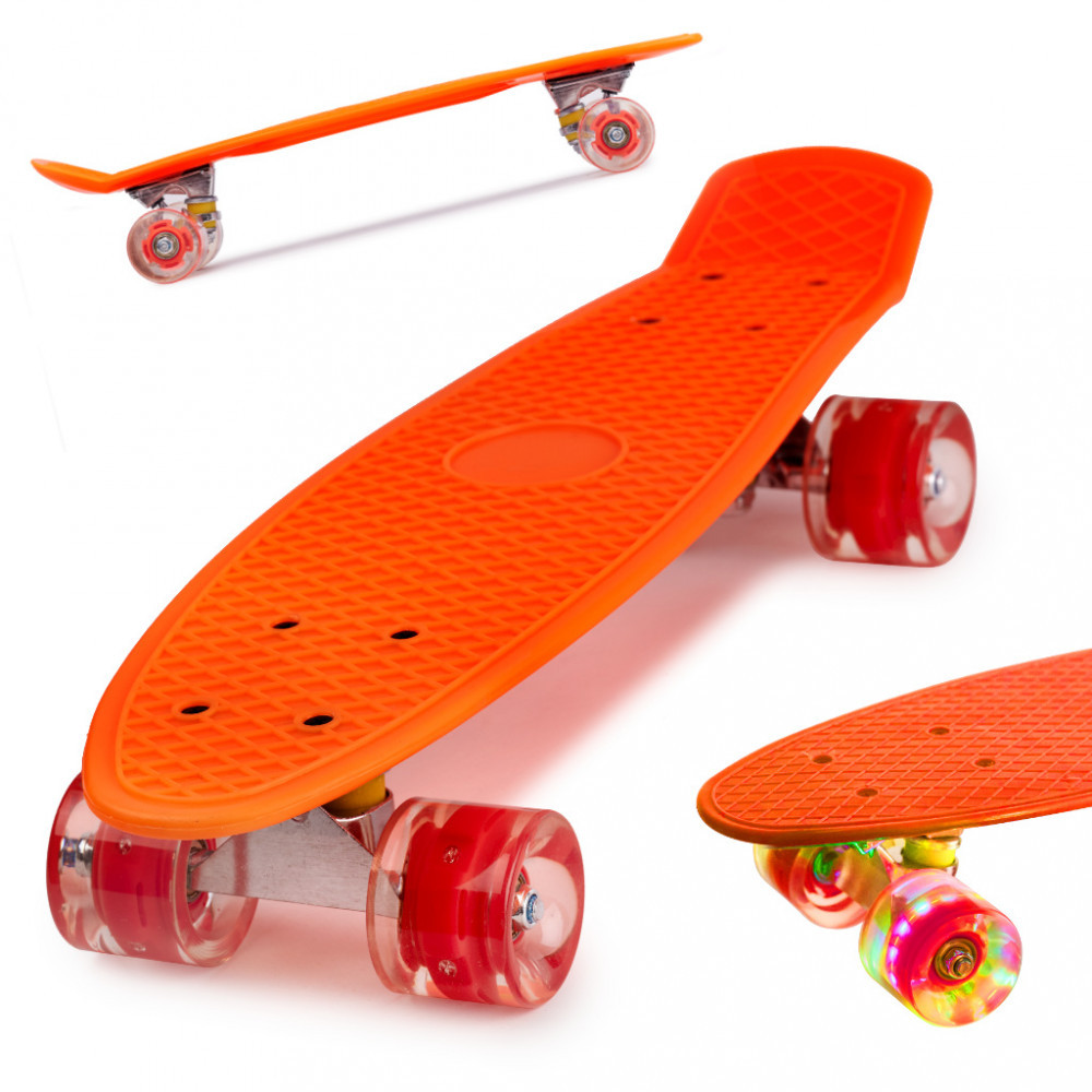 Skateboard Penny Board pentru copii cu roti din cauciuc, iluminate LED,  culoare Orange | Okazii.ro