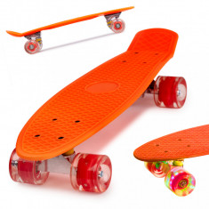 Skateboard penny board pentru copii cu roti din cauciuc, iluminate led, culoare orange