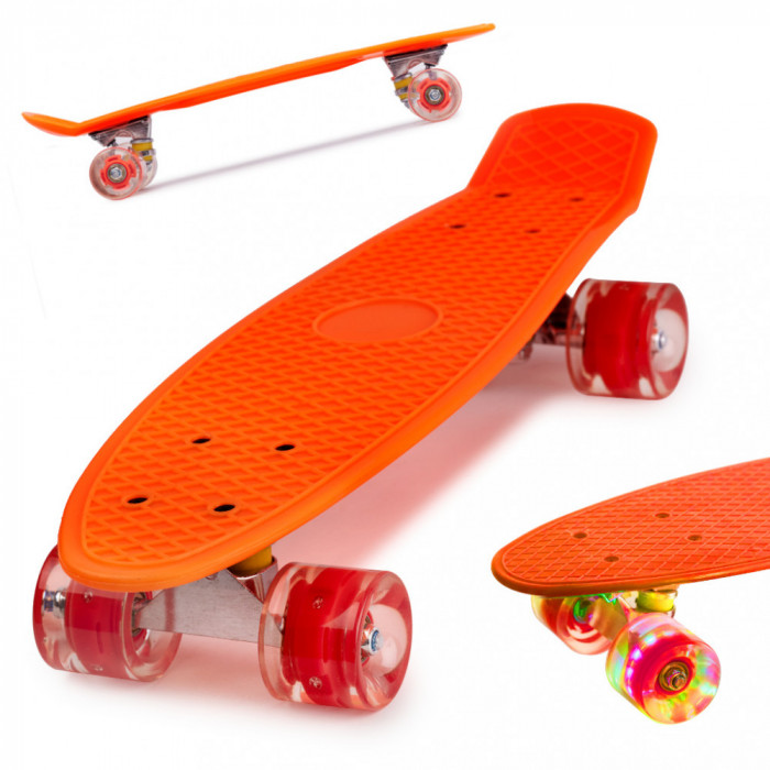Skateboard Penny Board pentru copii cu roti din cauciuc, iluminate LED, culoare Orange AVX-KX5375_4
