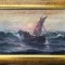 &quot;Barcă pe mare la apus&quot;, pictură veche pe p&acirc;nză Dimitrie Florian, nesemnat