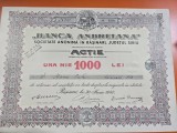 Acțiune emisă de Banca Andreiana, o societate anonimă care funcționa &icirc;n Răşinari, județul Sibiu, &icirc;n perioada interbelică și &icirc;n timpul celu
