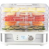 Deshidrator de alimente Daewoo DD500S, 400 W, 5 tavi, display digital, timer, temperatura reglabila 35-70&deg;C, ventilator integrat, Alb/inox