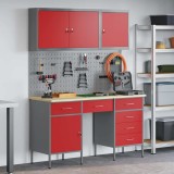 Set dulap lucru &amp; panou c&acirc;rlige, 8 piese, roșu, MDF &amp; metal
