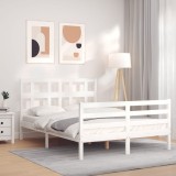 Cumpara ieftin Cadru de pat cu tăblie, 140x190 cm, alb, lemn masiv