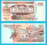 Surinam (pick 140) 500 Gulden 1991 UNC; Emisiunea "Clădirea Băncii Centrale"