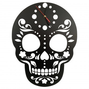 Ceas de perete metalic Krodesign Skull, diametru 45 cm, negru foto