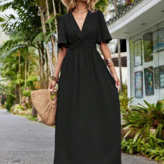 Rochie maxi cu decolteu in V si cu maneca scurta, negru, dama, Shein