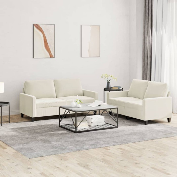 vidaXL Set de canapele cu perne, 2 piese, crem, catifea 3201504
