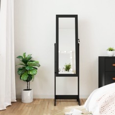 vidaXL Dulap autonom de bijuterii, cu oglinda ?i lumini LED, negru foto